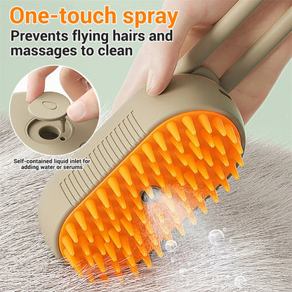 3-in-1 Electric Steam Pet Grooming & Massage Brush for Cats and Dogs